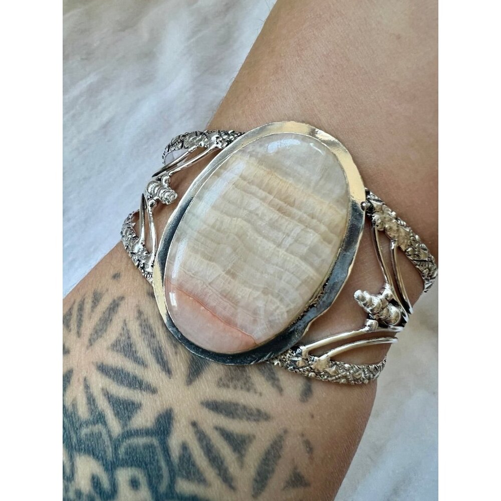 925 Nurturing Peach Calcite Cuff Bracelet